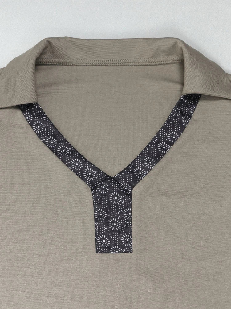 Turn Down Collar Long Sleeve Patchwork Elegant Fashion Office Outfit