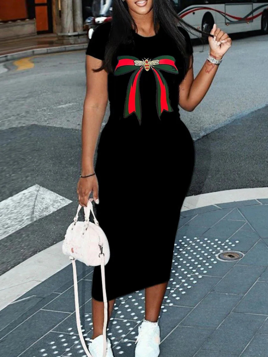 Short-sleeved women's sexy dress, Casual Round Neck Pullover Dress