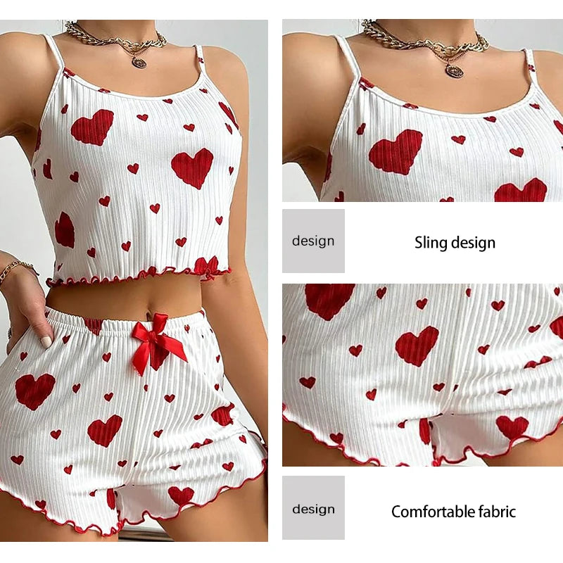 Women's Pajamas Set Sleepwear 2 PCS Short Tank Tops And Shorts Casual