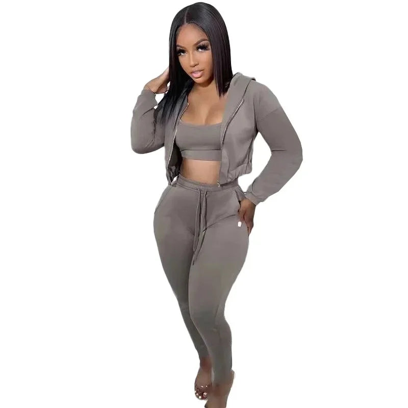Women's Sweatshirt Hooded Sport Casual Suit Three Pieces Set Clothing