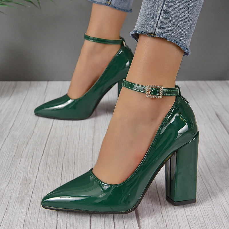 Women’s Shoes: Pimp Buckle Pointed-toe Fashion Crystals Pearl Pendant