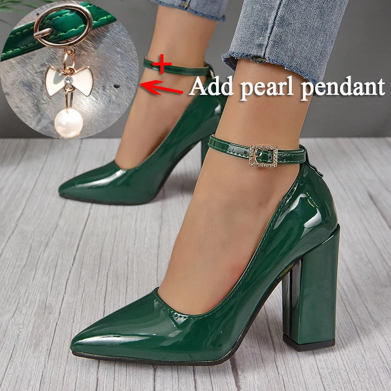 Women’s Shoes: Pimp Buckle Pointed-toe Fashion Crystals Pearl Pendant