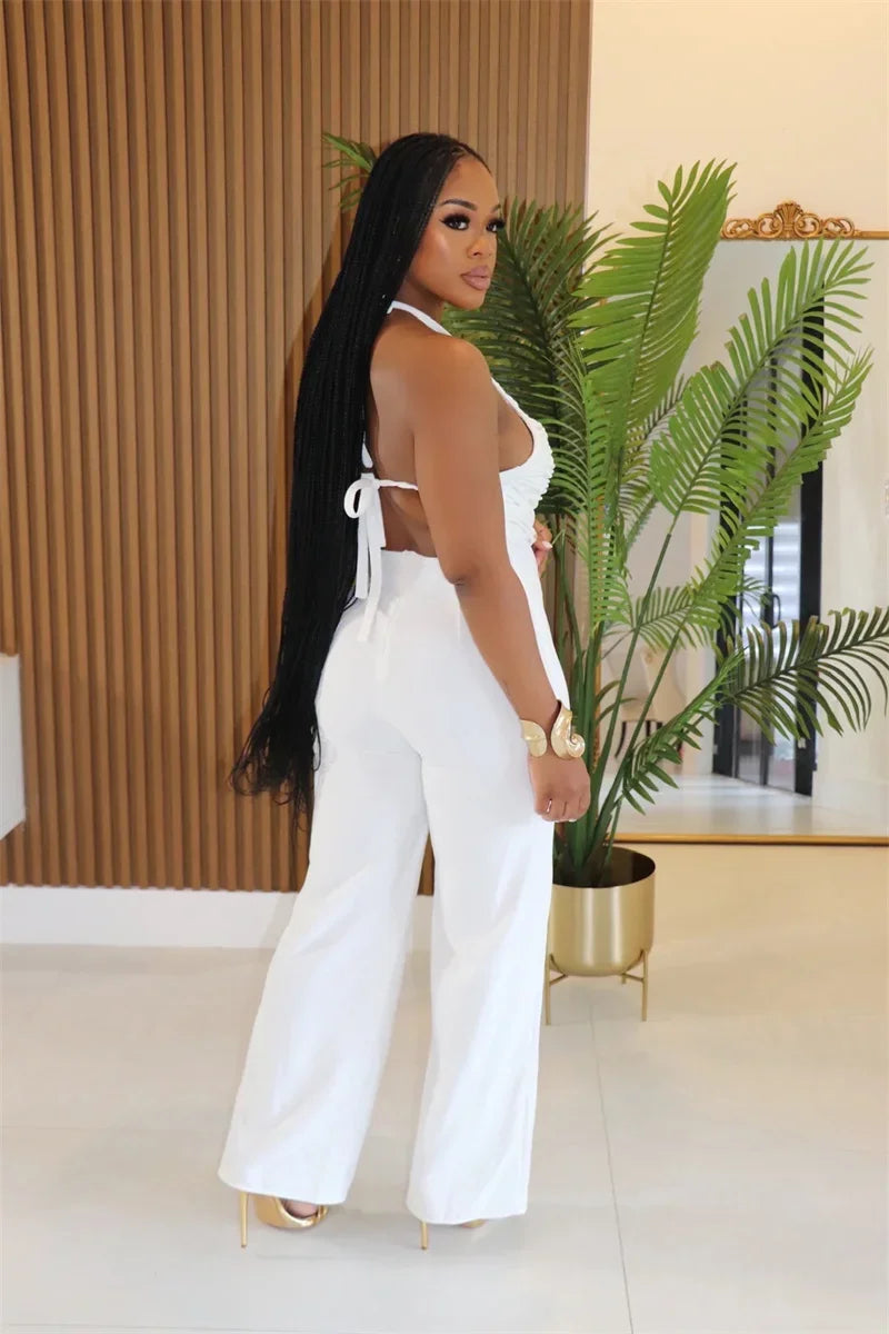 Backless Jumpsuits, Woman High Waist Flare Pants Romper Outfits