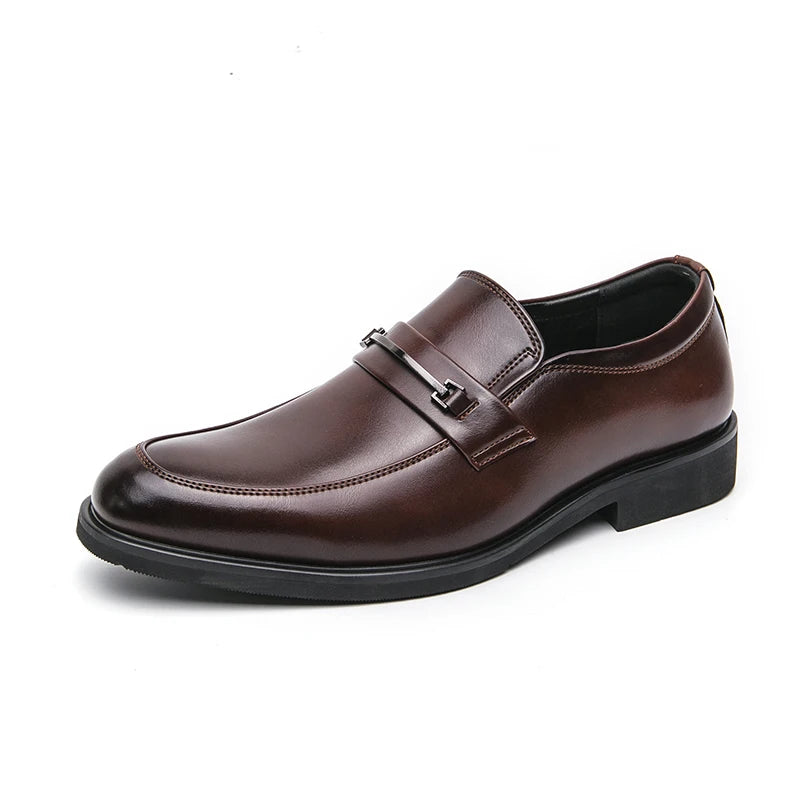 Men's Formal Leather Shoes: Classic Style Slip-On Loafers Round Toe