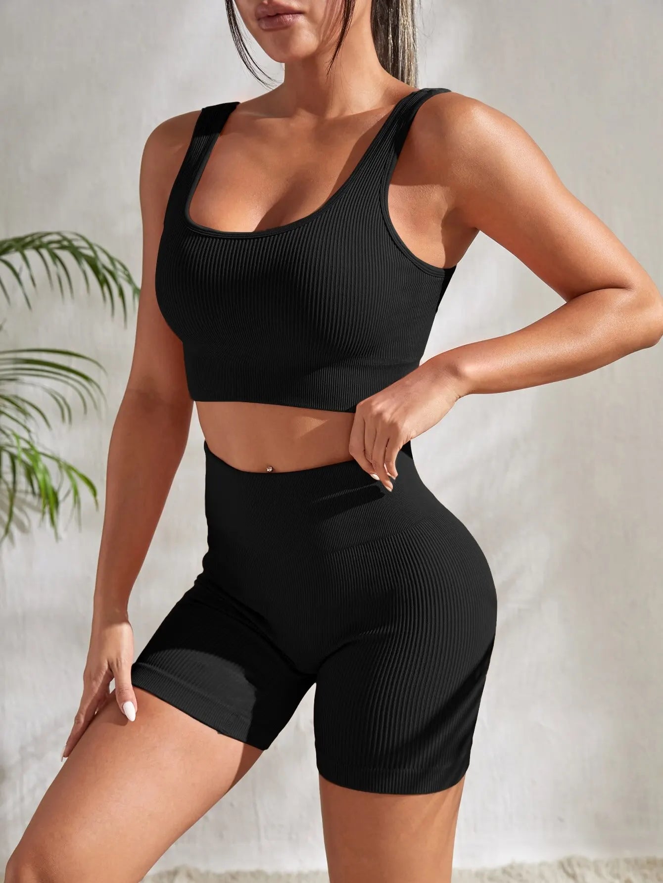 Crop Tank High Waist Seamless Ribbed Yoga Sets Workout Sets