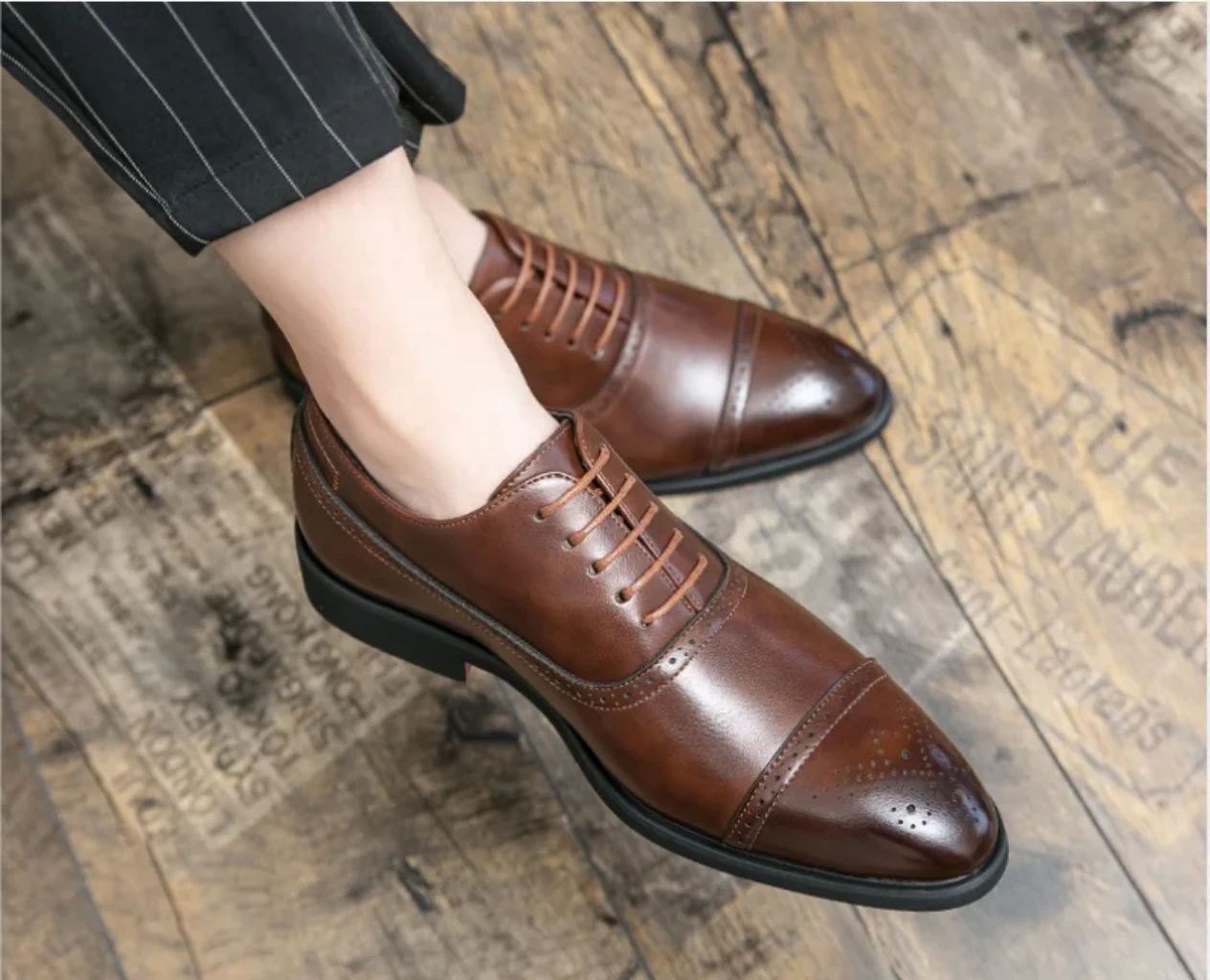 Oxford Men's Red Sole Business Casual Lace-up Brogue Dress Shoes
