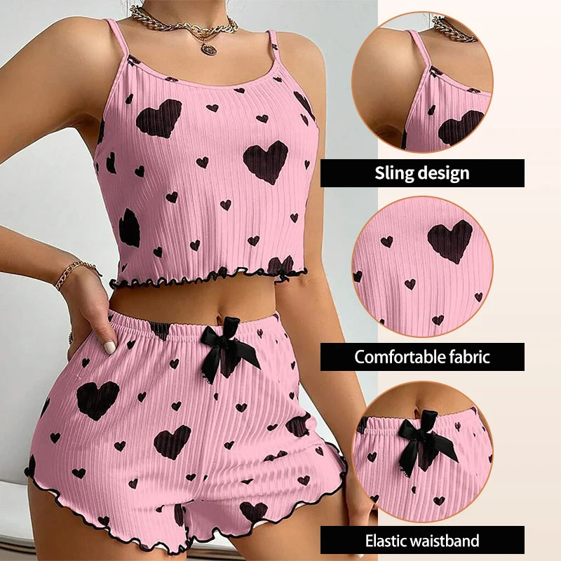 Women's Pajamas Set Sleepwear 2 PCS Short Tank Tops And Shorts Casual