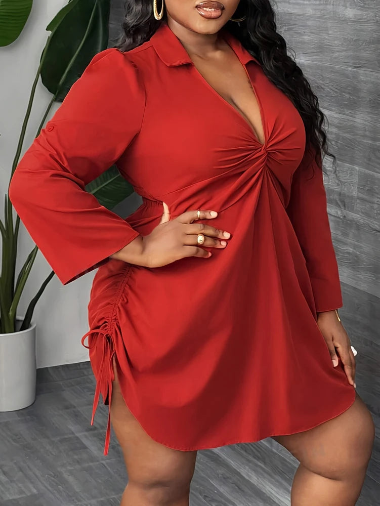 Plus Size Women's Elegant Long Sleeve Shirt Dress for Work, and Party