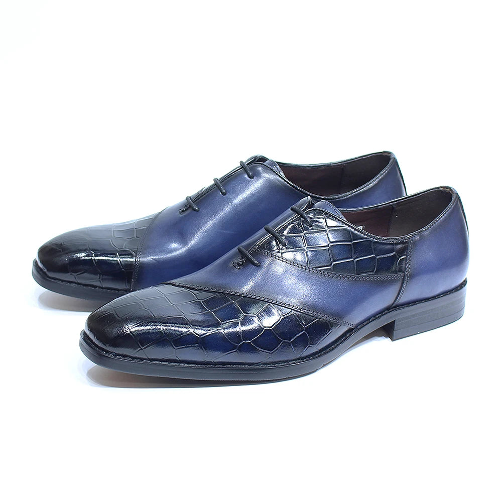 Fashion Mens Oxford Crocodile Pattern Cow Patent Leather Lace Up Formal Dress Shoes