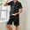 Plus Size Men's Pajama Set Faux Silk Lapel Cardigan Short Sleeve Set