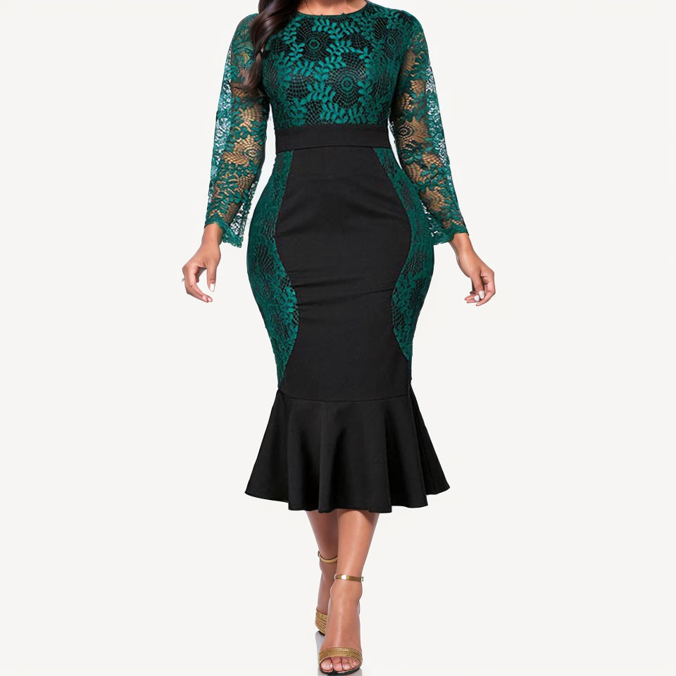 Fashion Fishtail Party Dress Three-Quarter Sleeve Crochet