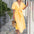 Plus Size Women's Solid Elegant V-Neck Lace-Up Puff Sleeve Maxi Dress