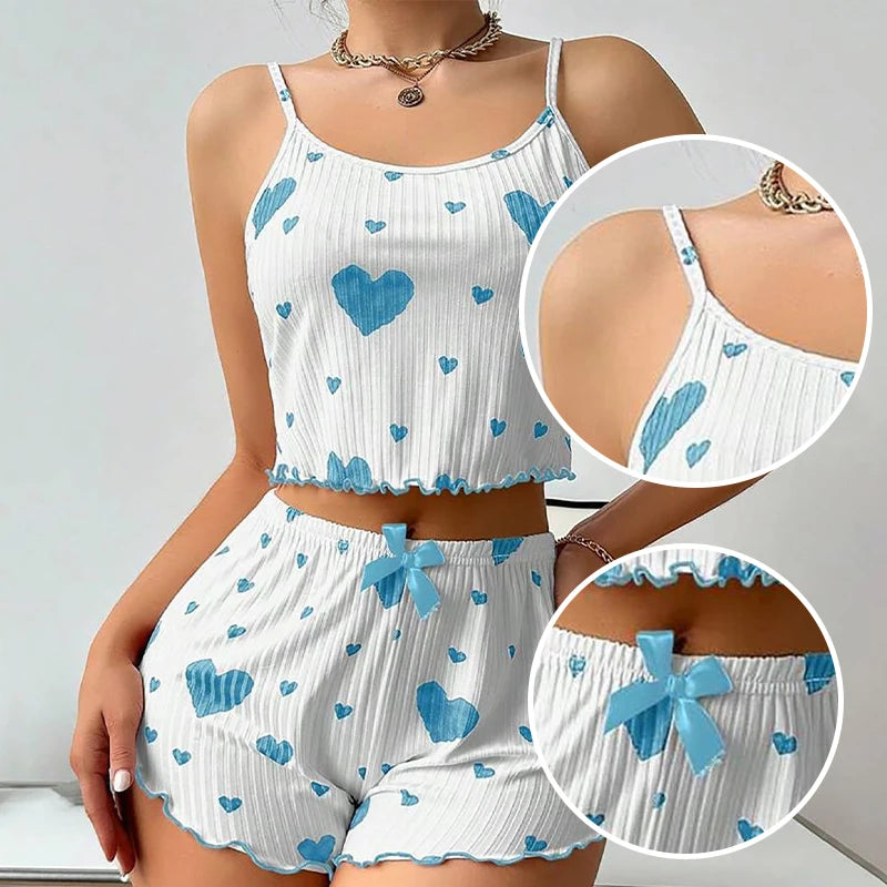 Women's Pajamas Set Sleepwear 2 PCS Short Tank Tops And Shorts Casual