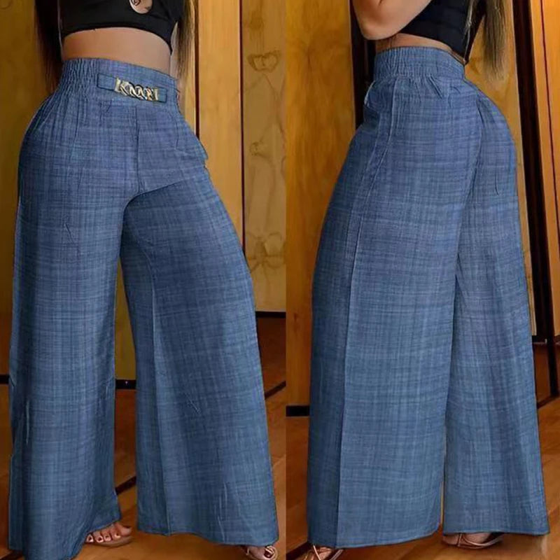 Wide Leg Pants Chic Loose Elegant Metal Flared  Trouser Pants