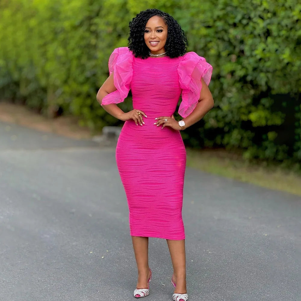 Women's Ruffles Short Sleeve O-neck Striped Knee Length Dress