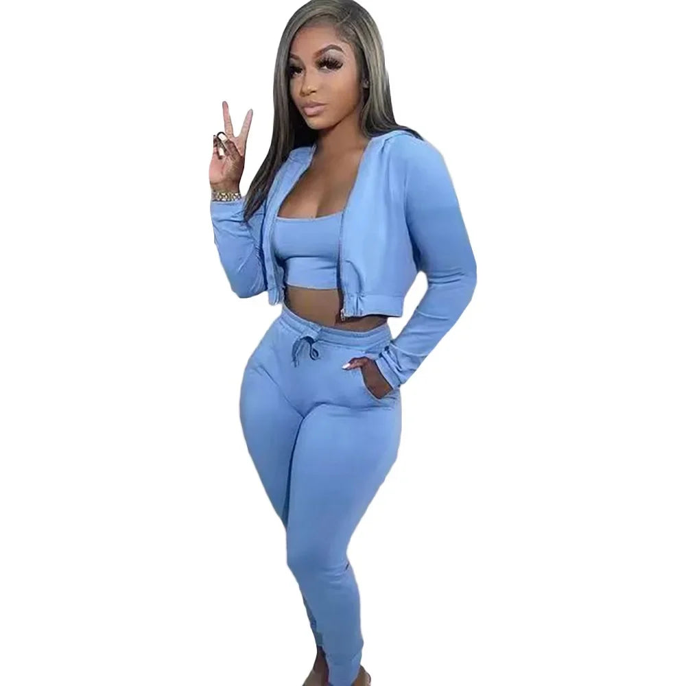 Women's Sweatshirt Hooded Sport Casual Suit Three Pieces Set Clothing