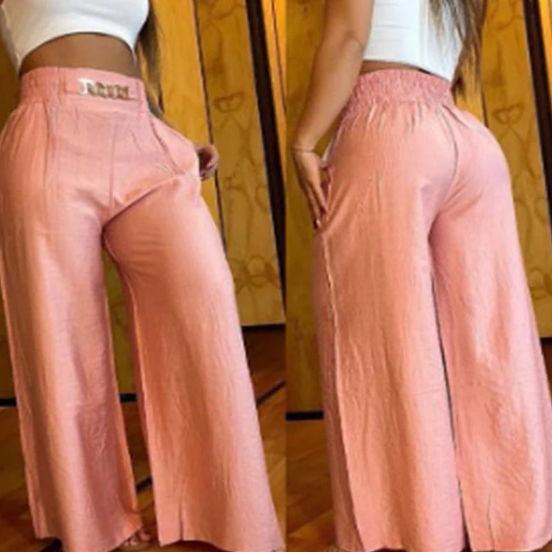 Wide Leg Pants Chic Loose Elegant Metal Flared  Trouser Pants