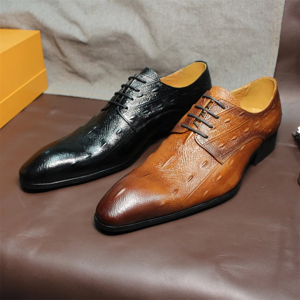 Men's Italian Style Oxford Brogue Shoes Leather Classic Lace-Up Formal Footwear