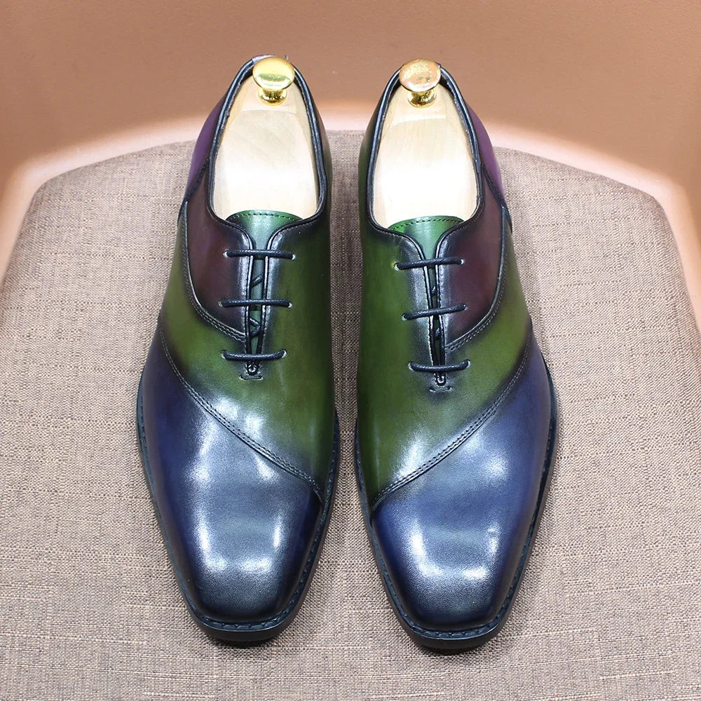 Fashion Mens Oxford Crocodile Pattern Cow Patent Leather Lace Up Formal Dress Shoes