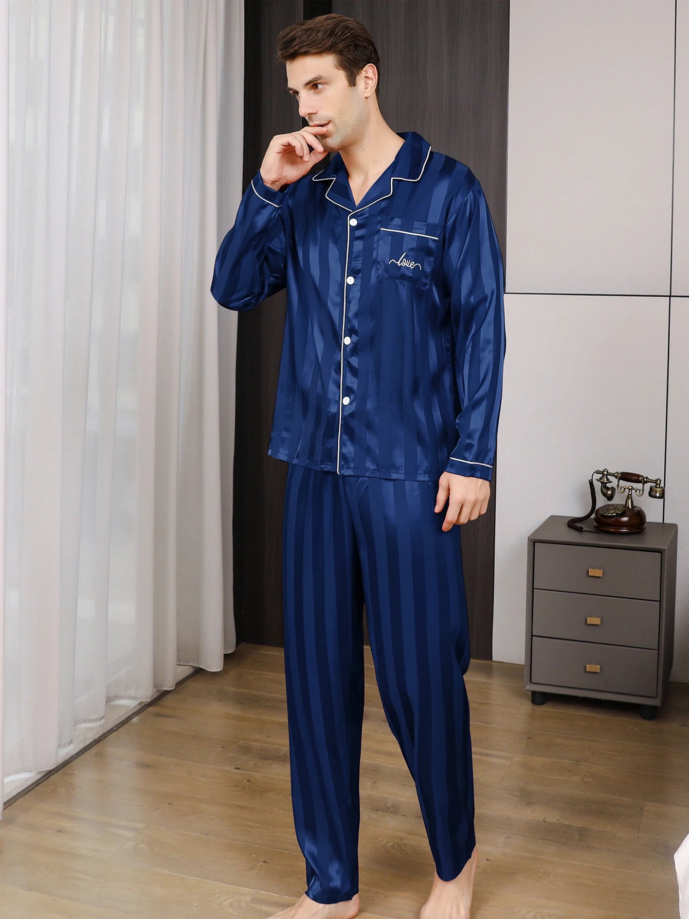 Men's pajama long sleeves beautiful clothes casual cardigan wear suit