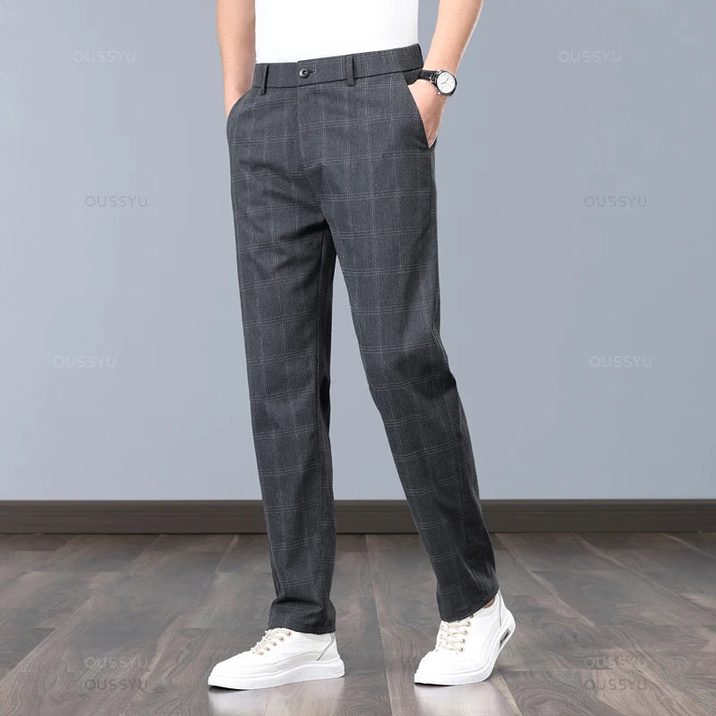 High-Quality Stretch Thin Pants Men Business Casual Formal Trousers