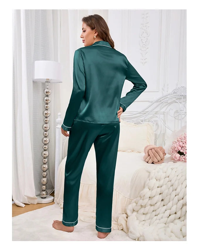 Chic Pajama Embroidery Long Sleeve Tops with Long Pants Outfit Set
