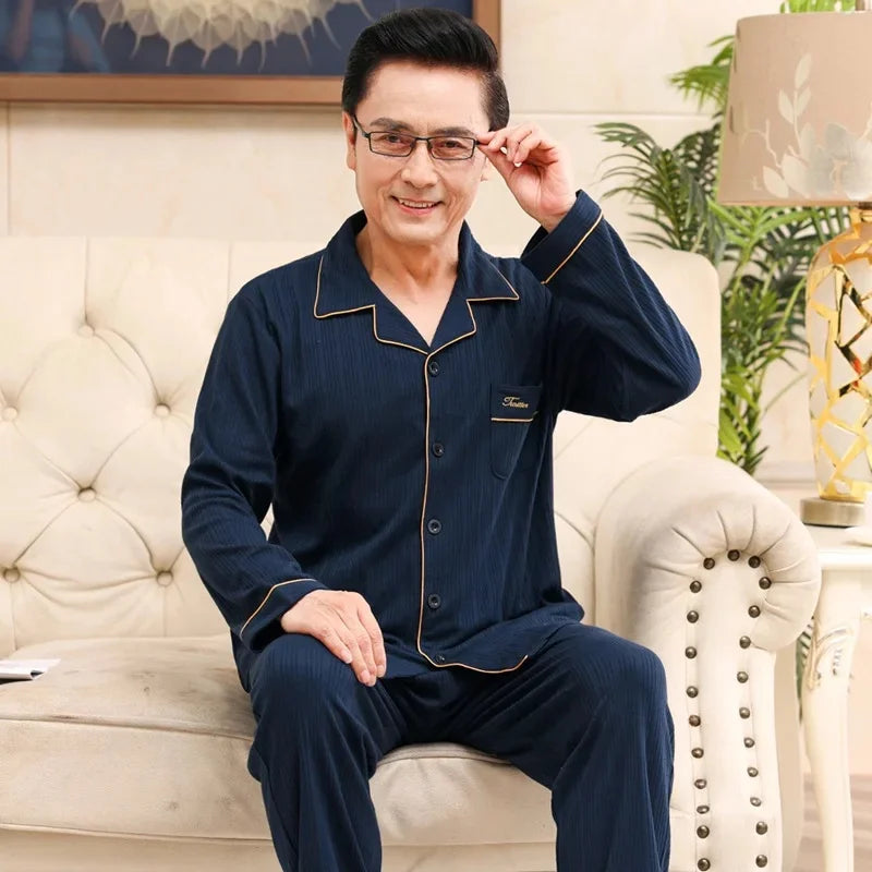 Men's Pure Cotton Long Sleeve Sleepwear Plaid Home Clothes Nightgown