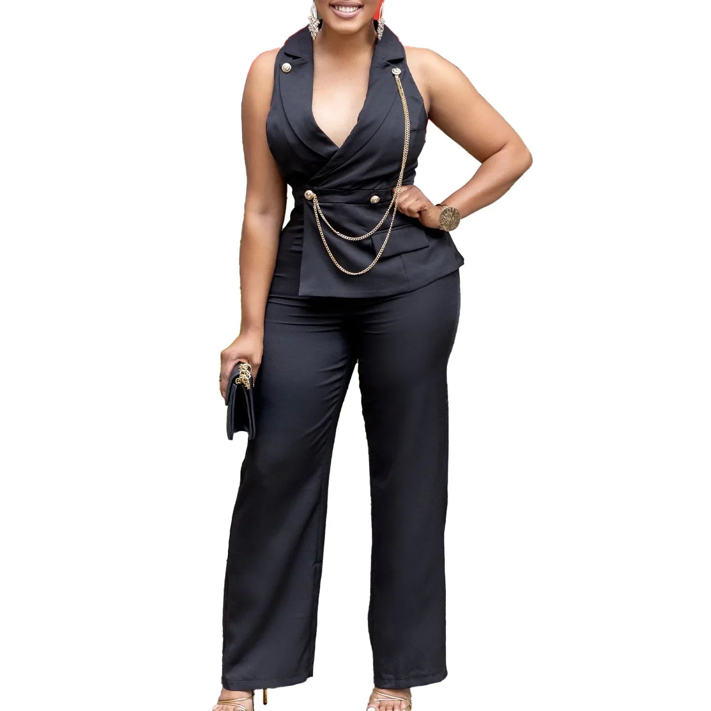 Fashionable Sexy Collar Wide Leg Jumpsuit Casual Style Dress For Chic