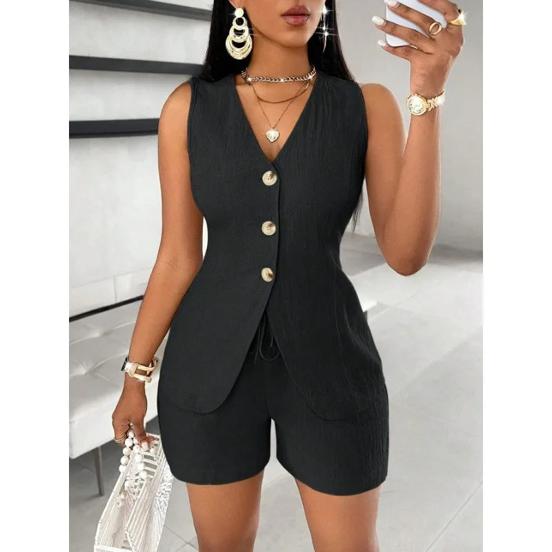Casual Slim Short Pants Set For Women's Two-Piece Suit Outfit Clothes