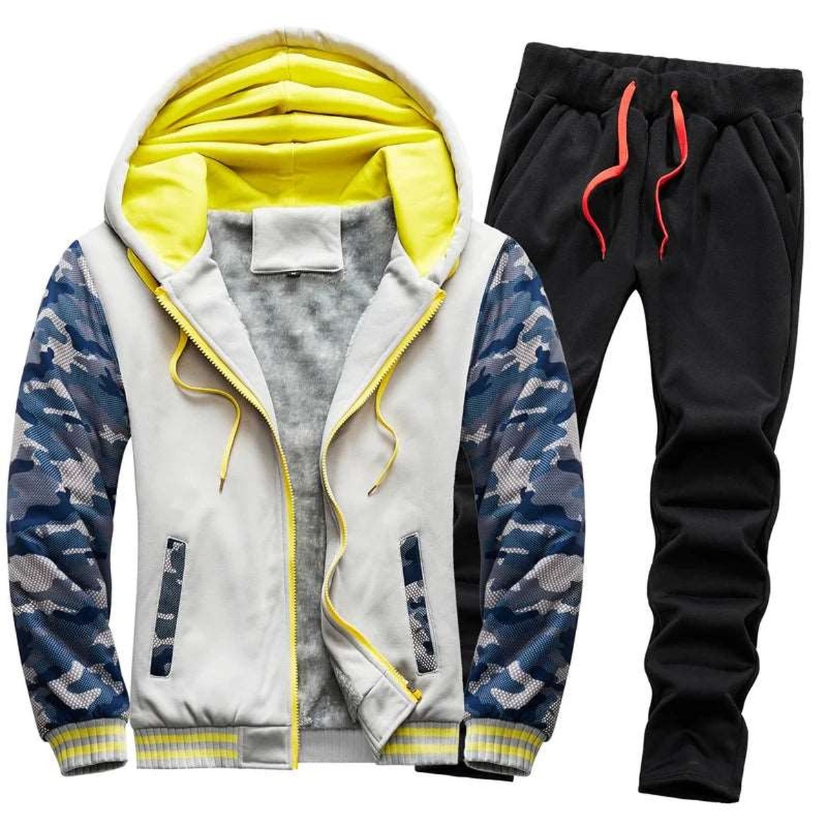 Camouflage Winter Sports Jacket Pants Outfit Set for Men