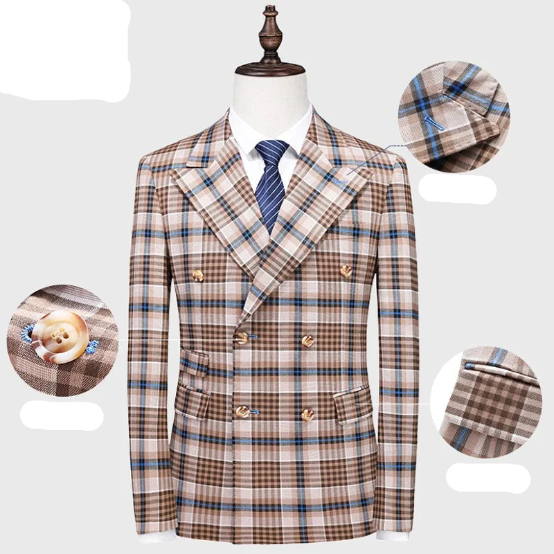 Men's Boutique Fashion Grid Business Casual Suit Jacket Trousers Clothing