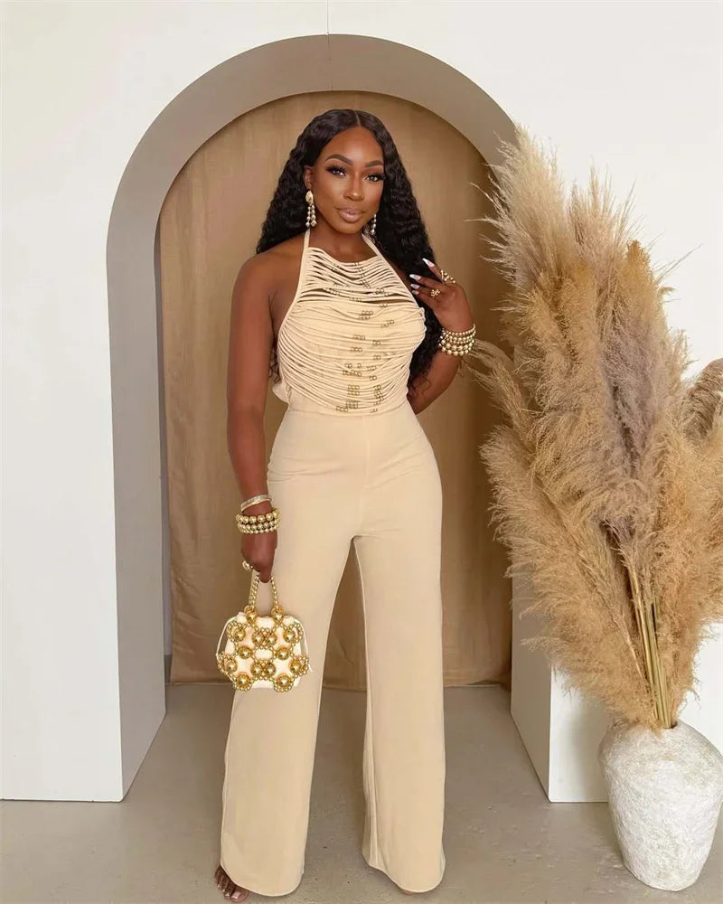 Backless Jumpsuits, Woman High Waist Flare Pants Romper Outfits