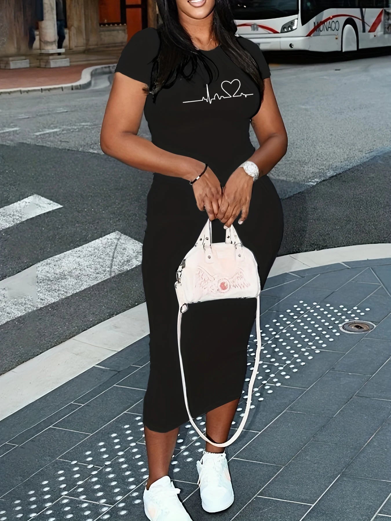 Short-sleeved women's sexy dress, Casual Round Neck Pullover Dress