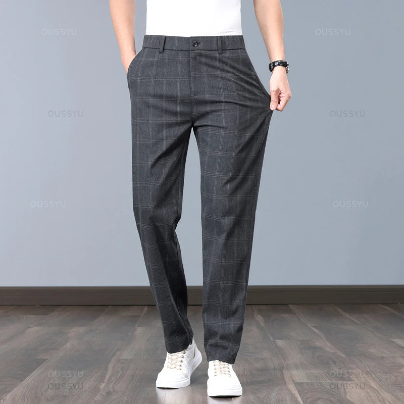 High-Quality Stretch Thin Pants Men Business Casual Formal Trousers