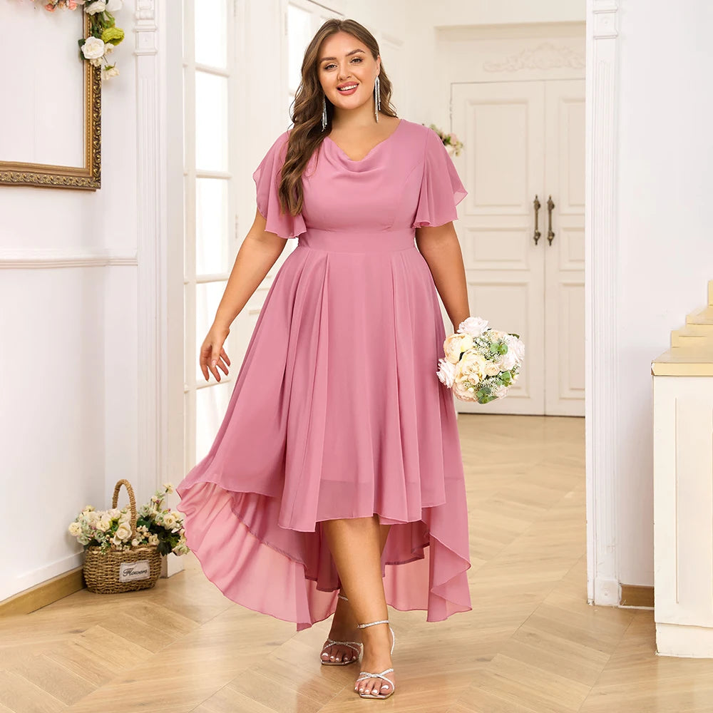 Plus Size Women's Chiffon V-Neck Swing Midi Dress Butterfly Sleeve