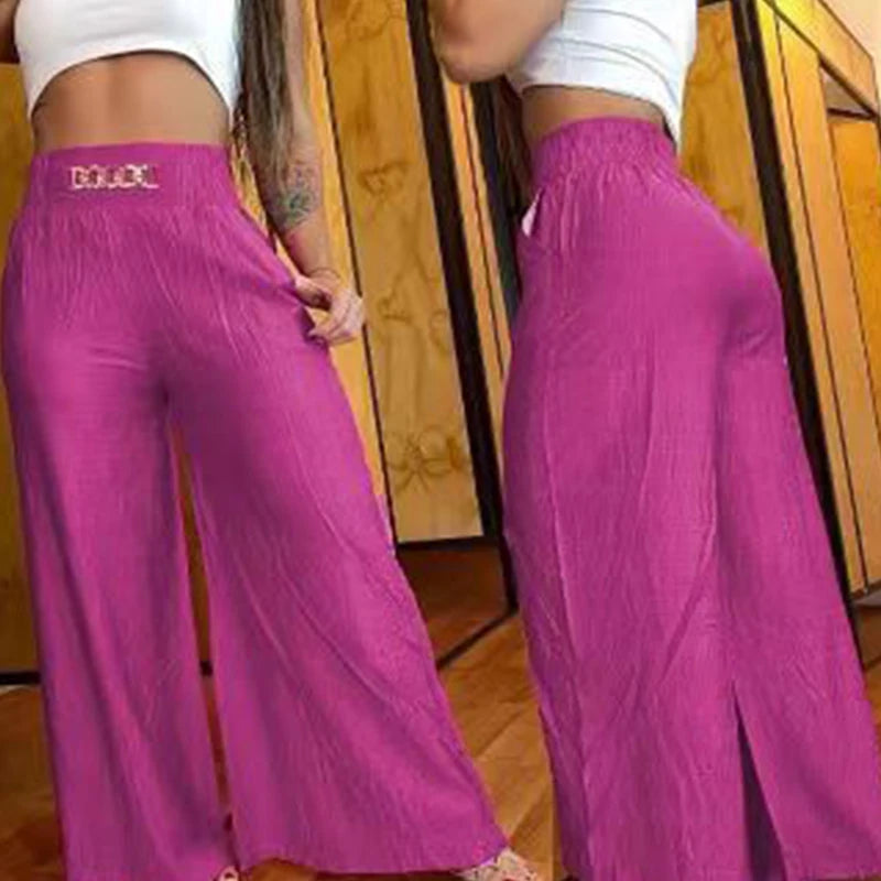 Wide Leg Pants Chic Loose Elegant Metal Flared  Trouser Pants