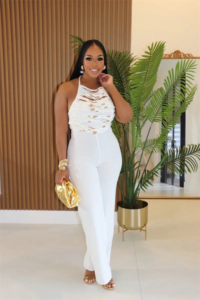 Backless Jumpsuits, Woman High Waist Flare Pants Romper Outfits