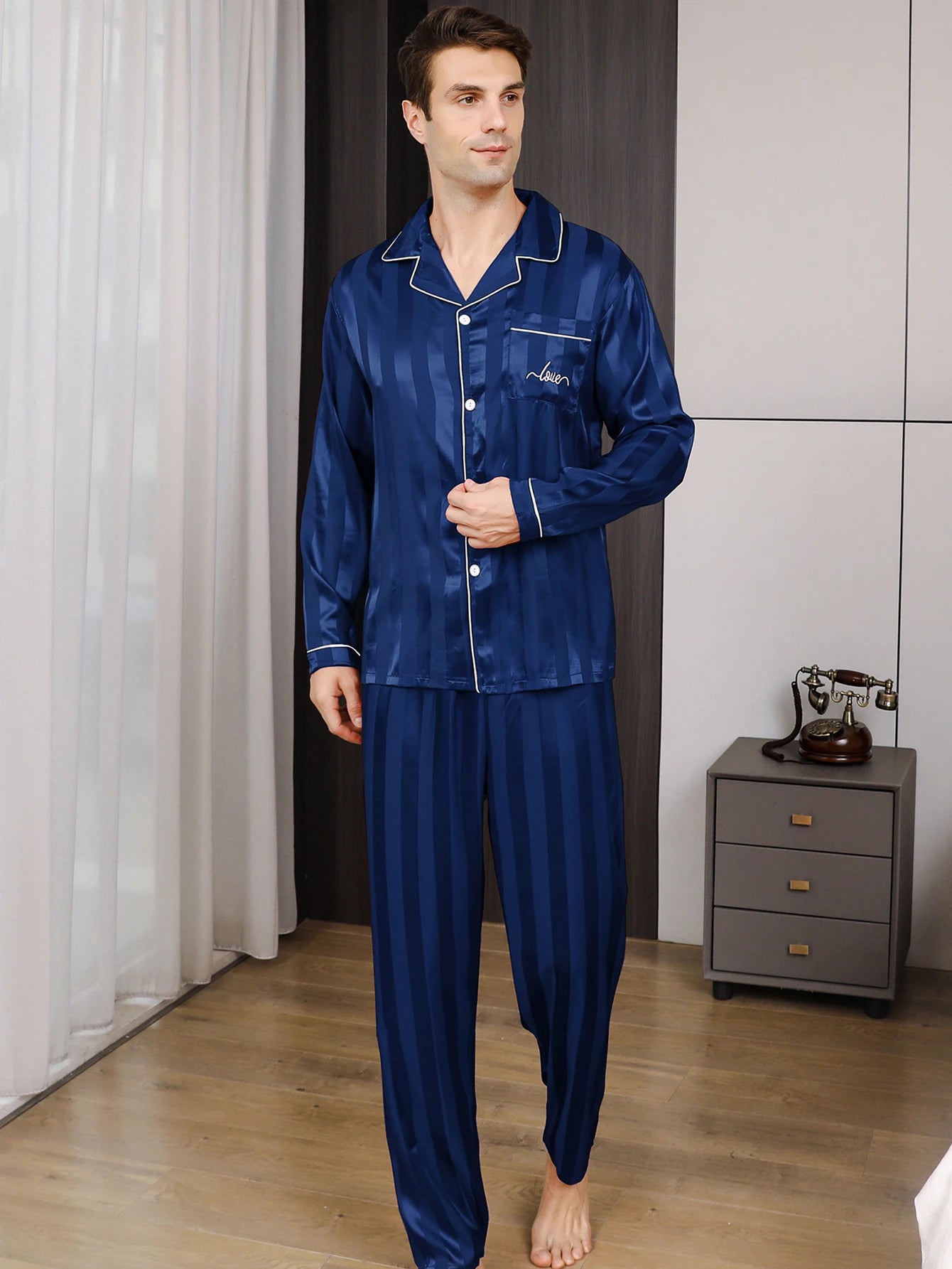 Men's pajama long sleeves beautiful clothes casual cardigan wear suit