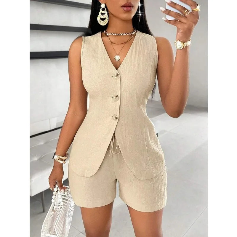 Casual Slim Short Pants Set For Women's Two-Piece Suit Outfit Clothes