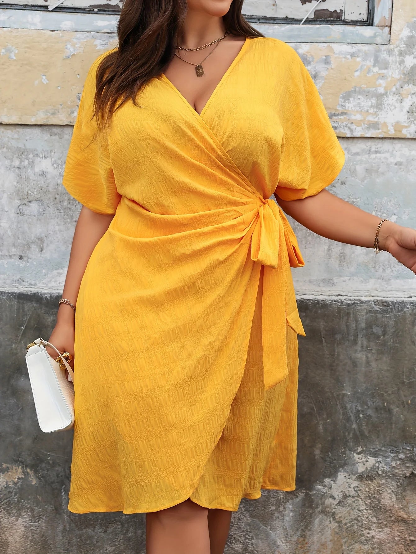 Plus Size Women Elegant Casual Wrap Knot V Neck Lace-up Cardigan Dress