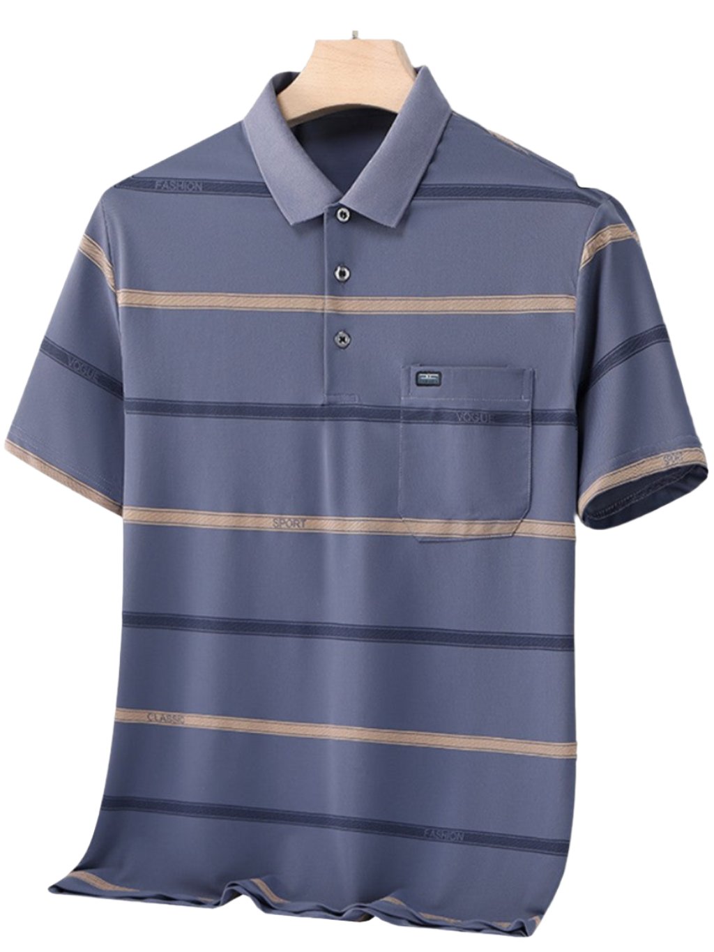 Men Polo Shirt Dad Wear Half-Sleeved Casual Stripes T-Shirt