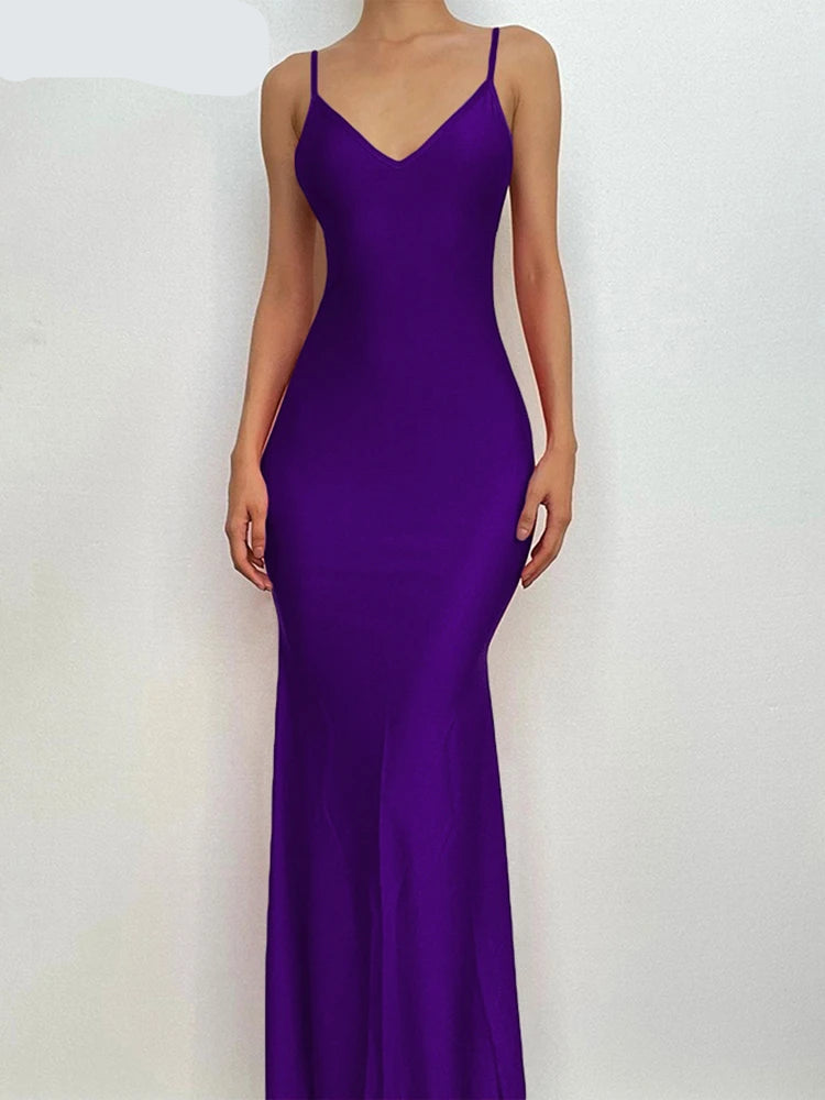 Purple evening gown on a white background with 'WeirdPuss' branding.
