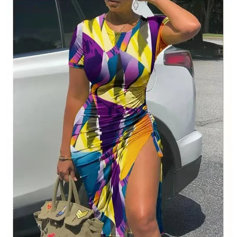 Women's Corduroy Drawstring Knee-Length Loose Waist round Neck Dress