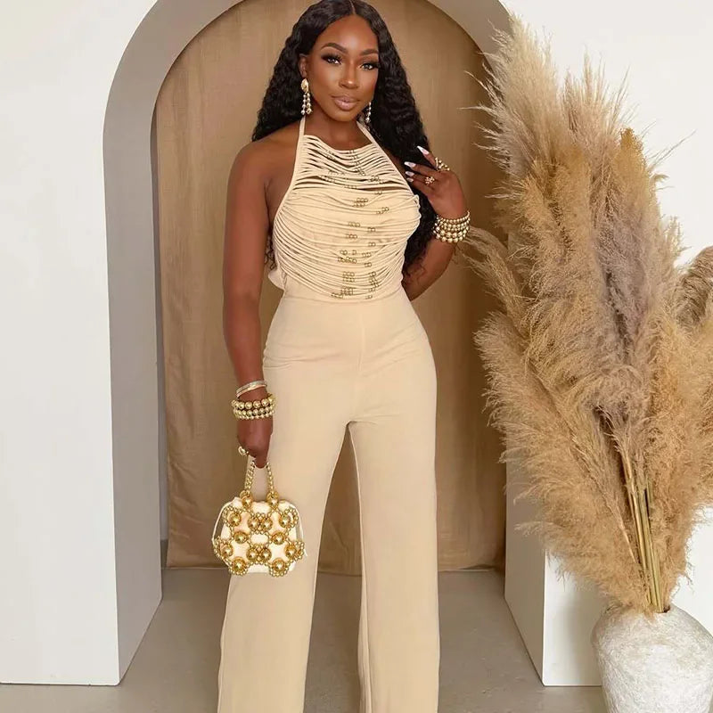 Backless Jumpsuits, Woman High Waist Flare Pants Romper Outfits