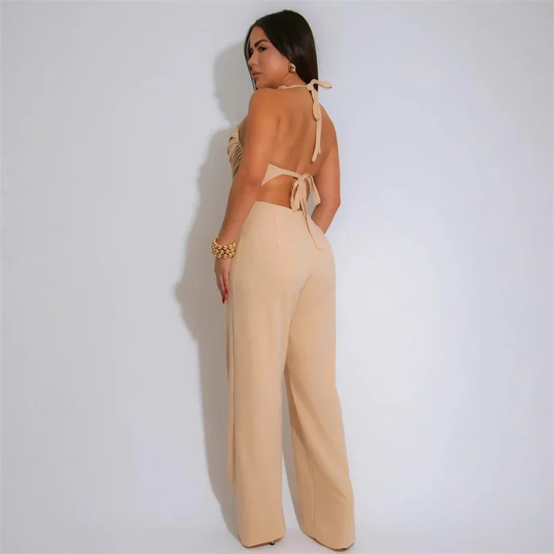 Backless Jumpsuits, Woman High Waist Flare Pants Romper Outfits