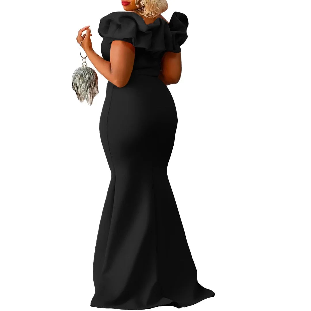 Elegant Off Shoulder Short Sleeve Ruffles Mermaid Long Dress for Women