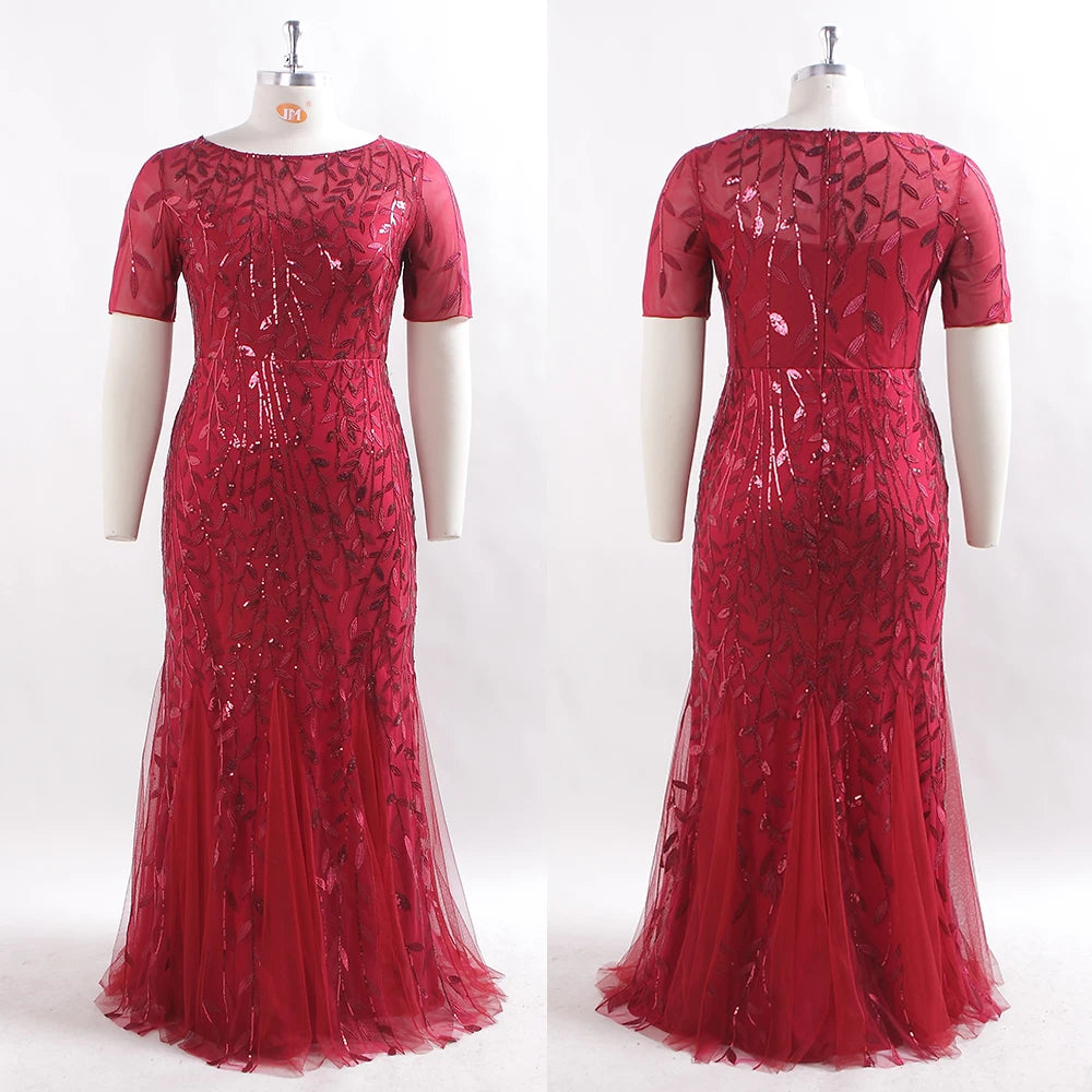 Women Plus Size Sequin Mesh Embroidery Mermaid New Long Dress