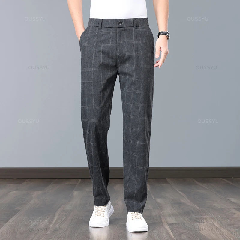 High-Quality Stretch Thin Pants Men Business Casual Formal Trousers