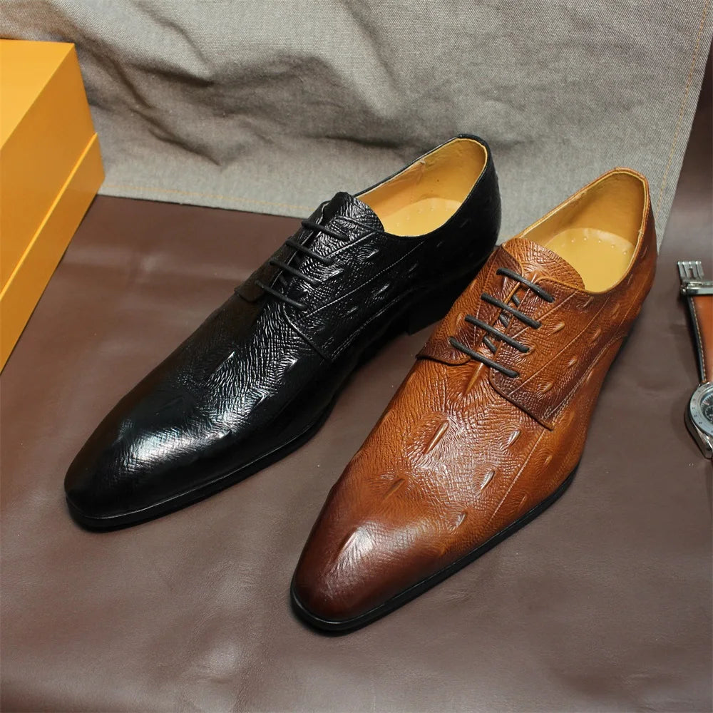 Men's Italian Style Oxford Brogue Shoes Leather Classic Lace-Up Formal Footwear