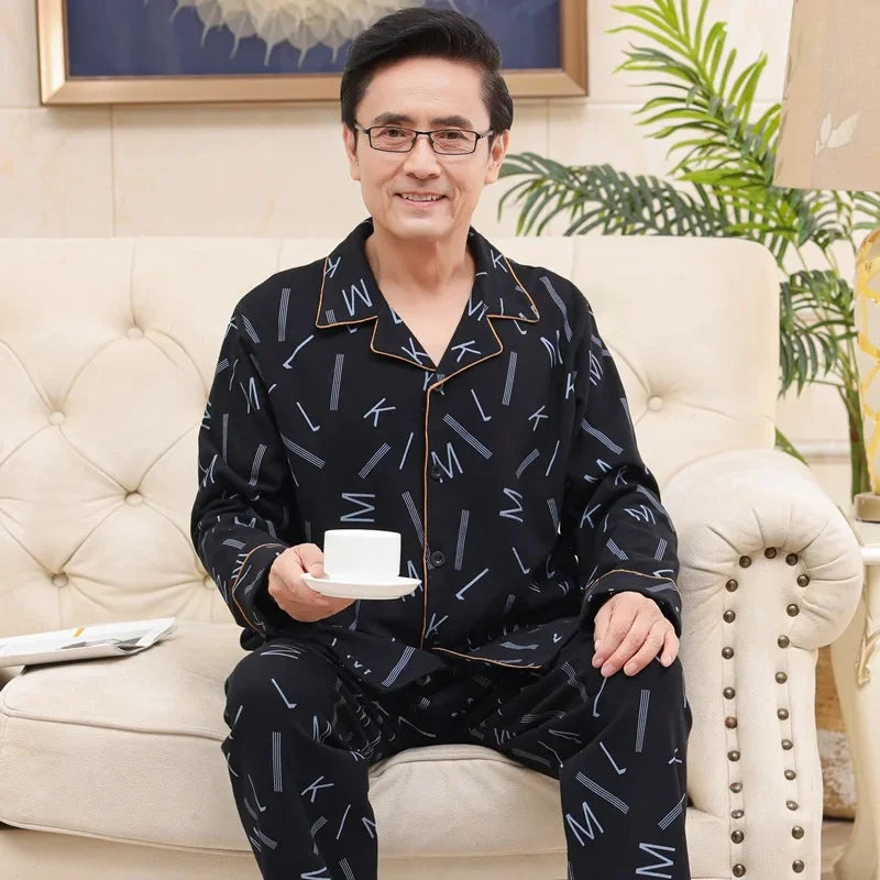 Men's Pure Cotton Long Sleeve Sleepwear Plaid Home Clothes Nightgown